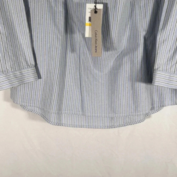 New Calvin Klein Jeans Blouse Women Medium Blue Striped Cold Shoulder Long Sleev - Picture 3 of 8